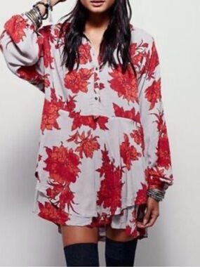 Free People Tunic Dress with Red Floral Print